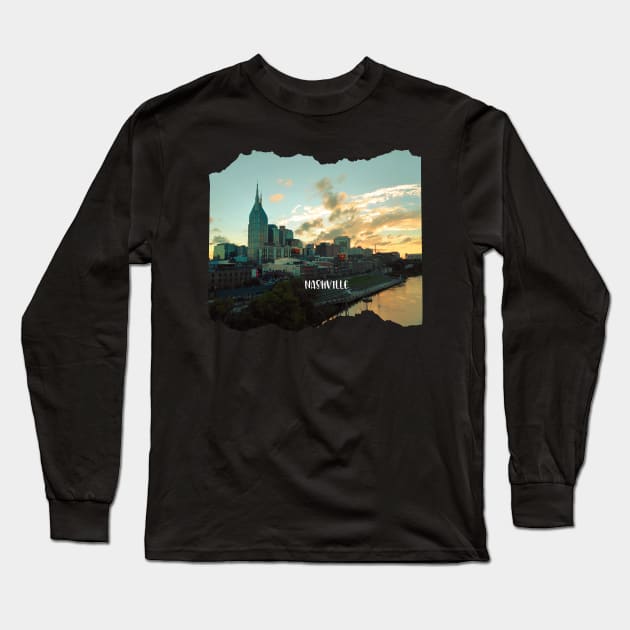 Cool sunset photography of Nashville Tennessee skyline sunset sky USA city break Long Sleeve T-Shirt by BoogieCreates